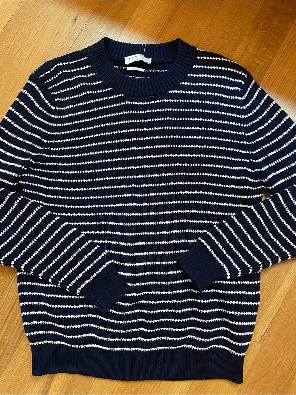 Sandro Navy and White Striped Cotton Crewneck Sweater NWOT Large